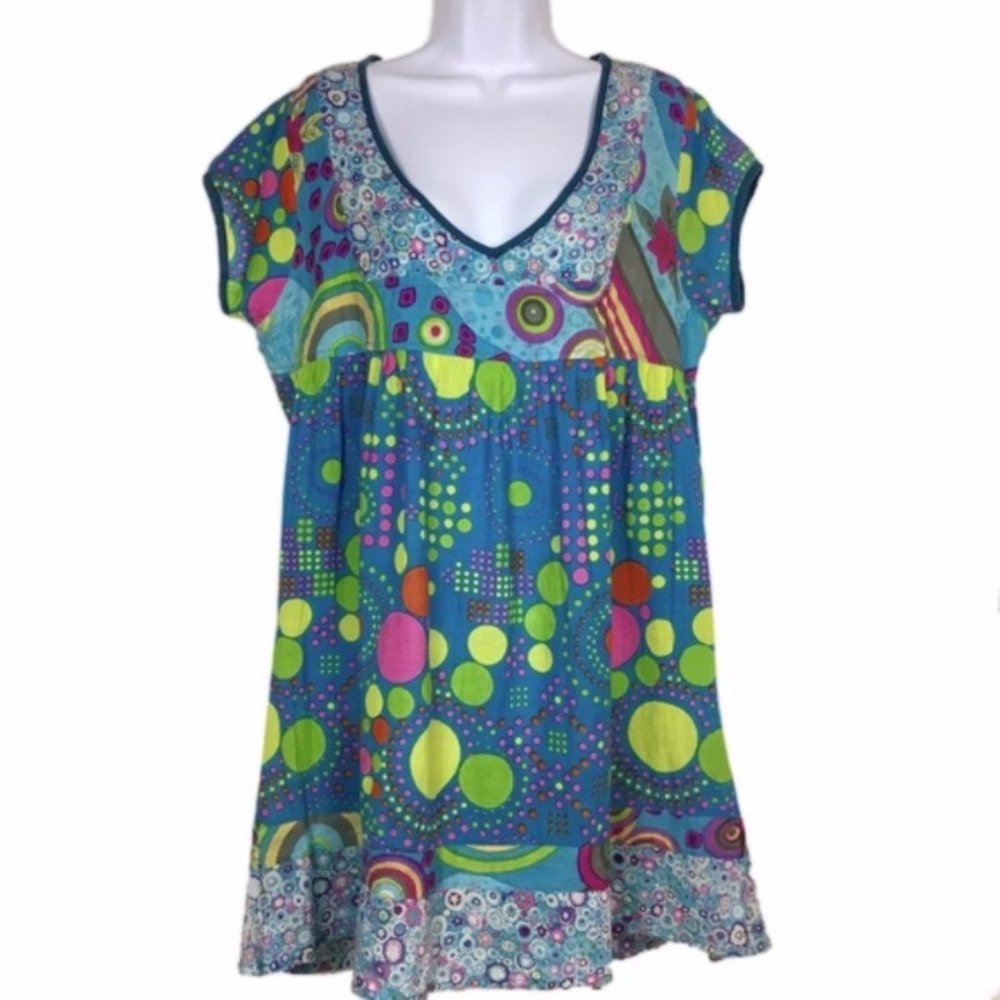 Sleeveless Colorful Geometric Print Cotton Dress